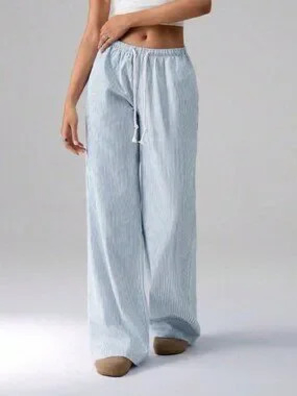 Blue Casual Women's Cotton Drawstring Waist Straight Leg Homewear Pants